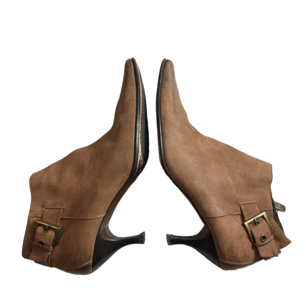 Donald J Pliner Loni Distressed Leather Tan pointy toe kitten heels ankle boots - Picture 3 of 14
